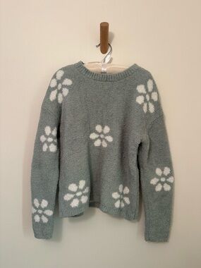 Cupcakes and Cashmere Incredibly Soft Floral Pastel Teal Sweater